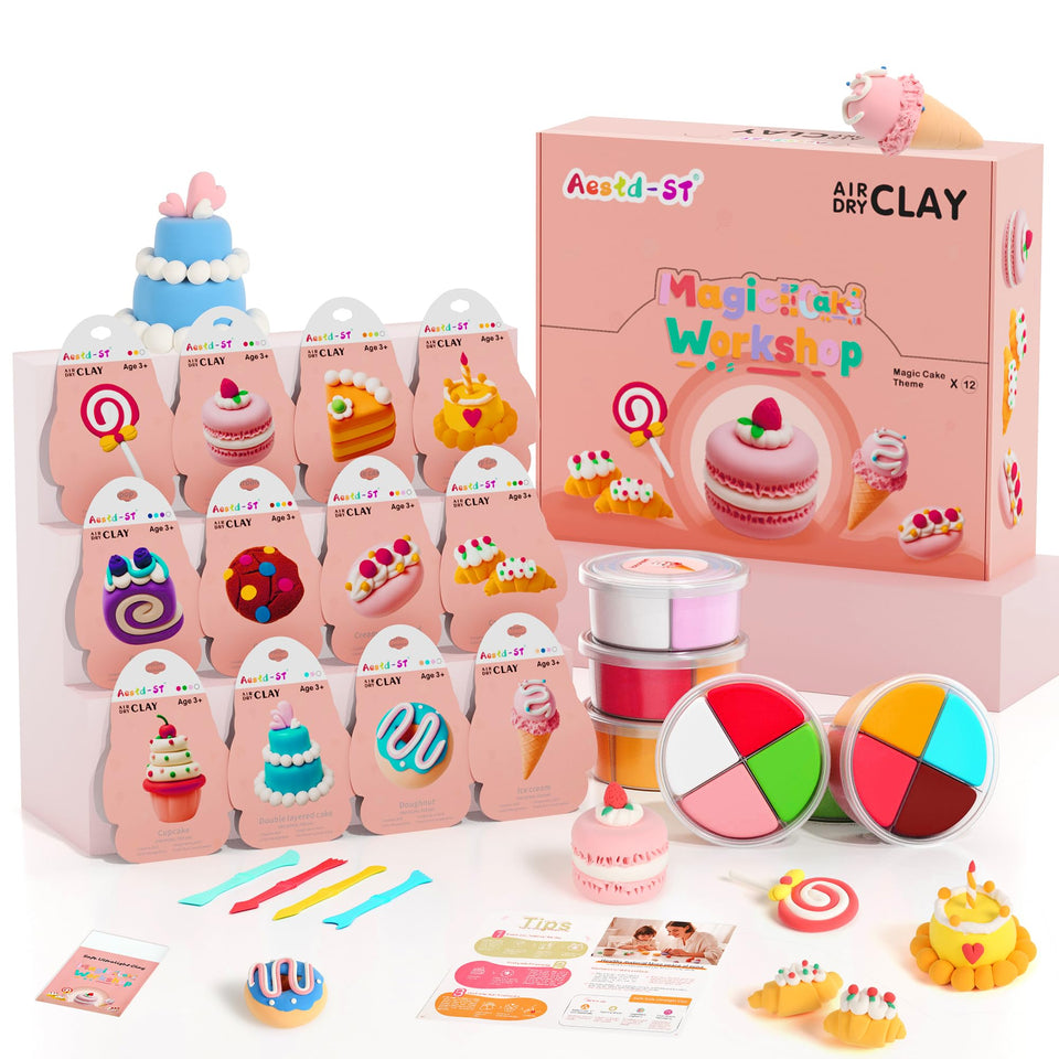 Aestd-ST air-dry clay kit cake-theme box for kids' crafts and play