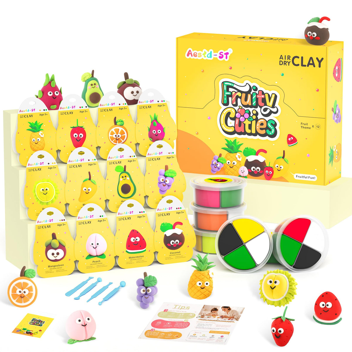 Aestd-ST air dry clay kit with fruit theme boxes for mess-free art projects