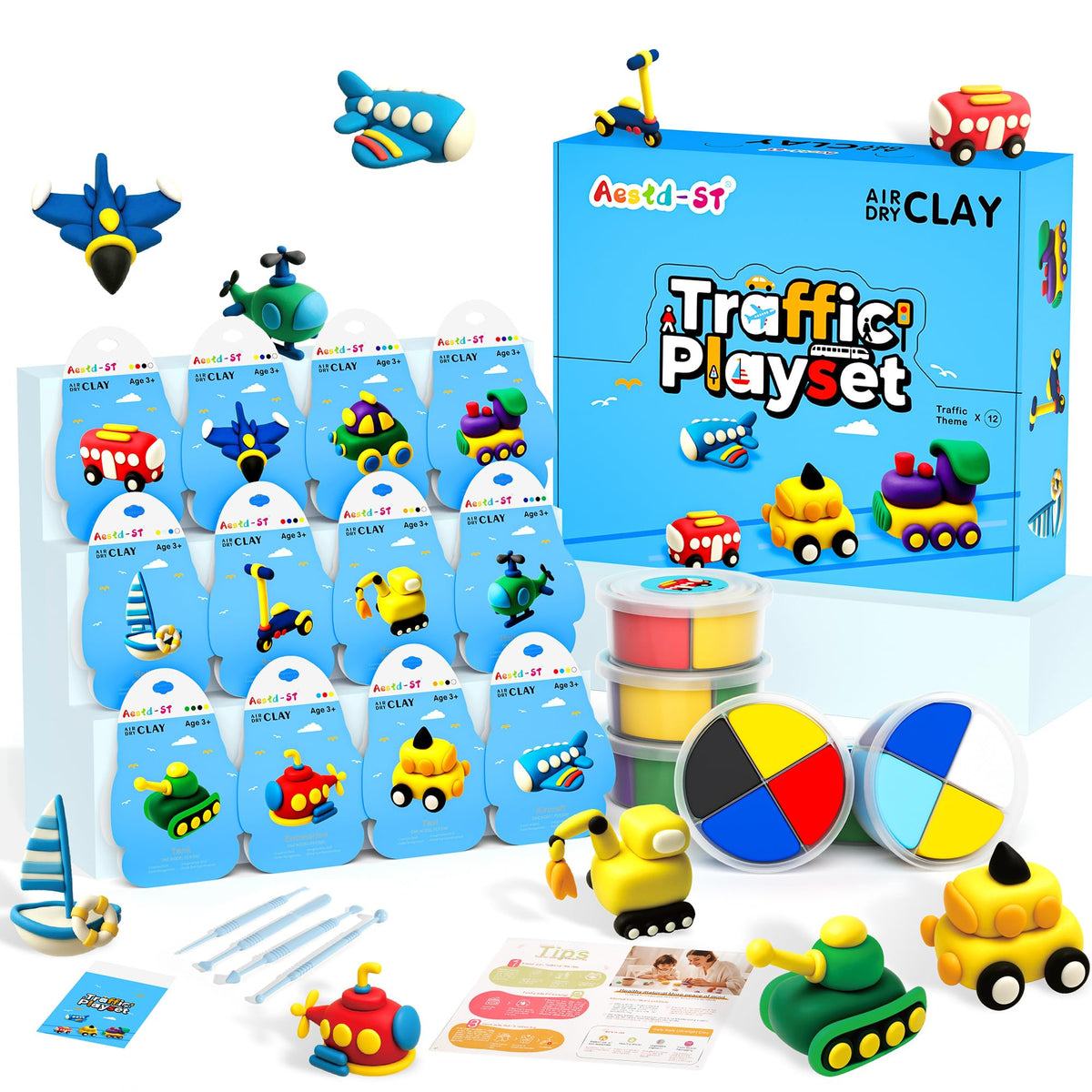 Aestd-ST air-dry clay kit with traffic boxes for mess-free crafting