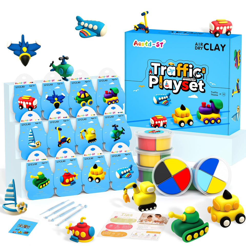 Aestd-ST air-dry clay kit with traffic boxes for mess-free crafting