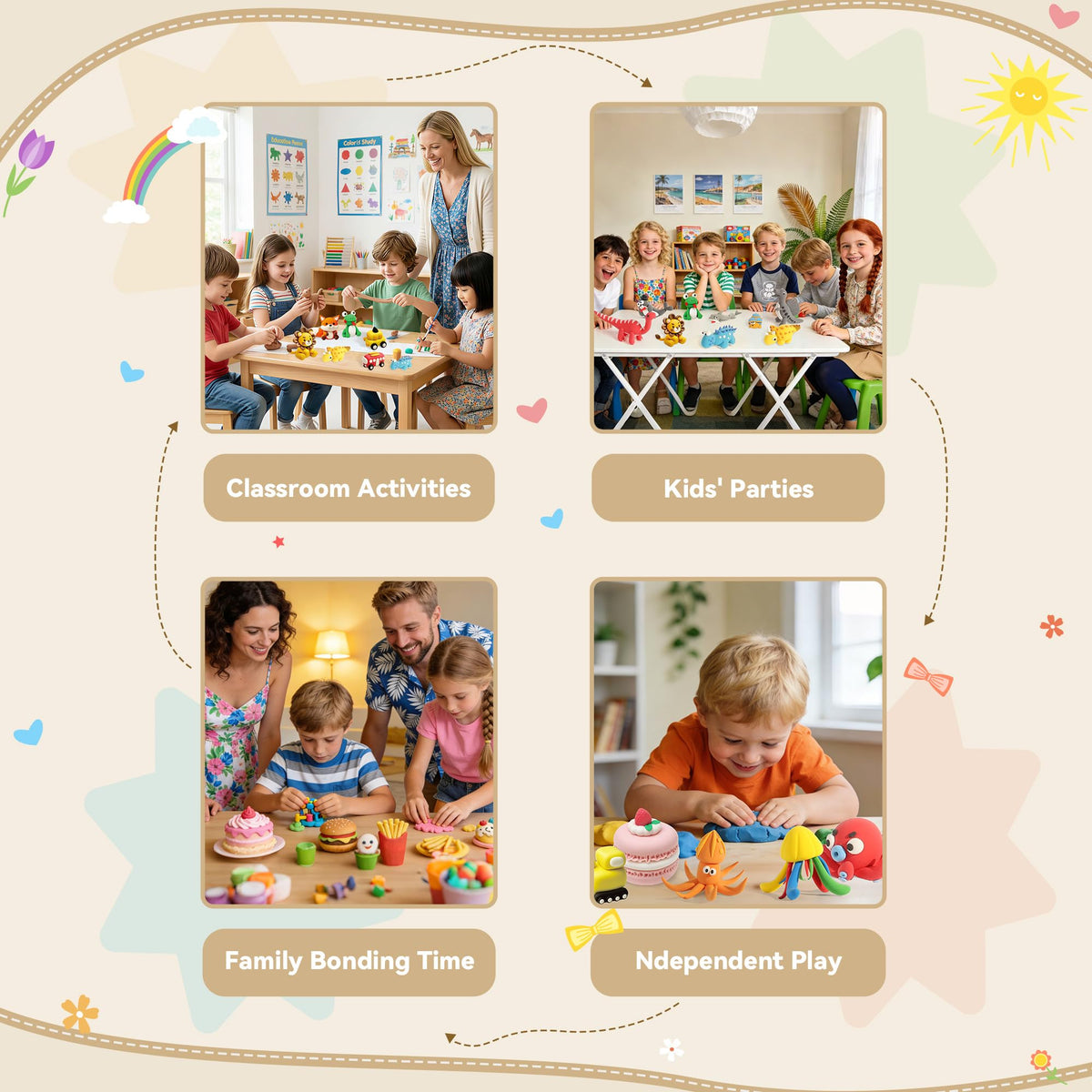 Soft, non-stick clay texture makes shaping easy for little hands.