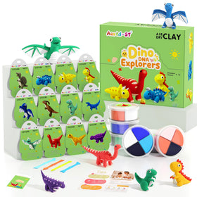 Aestd-ST dinosaur clay kit with 12 color boxes for easy organization and play.