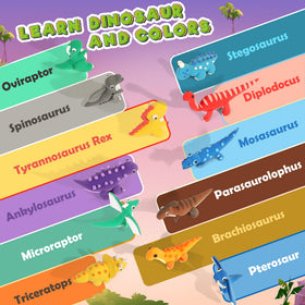 Aestd-ST illustrated tutorial cards guiding dinosaur building steps.