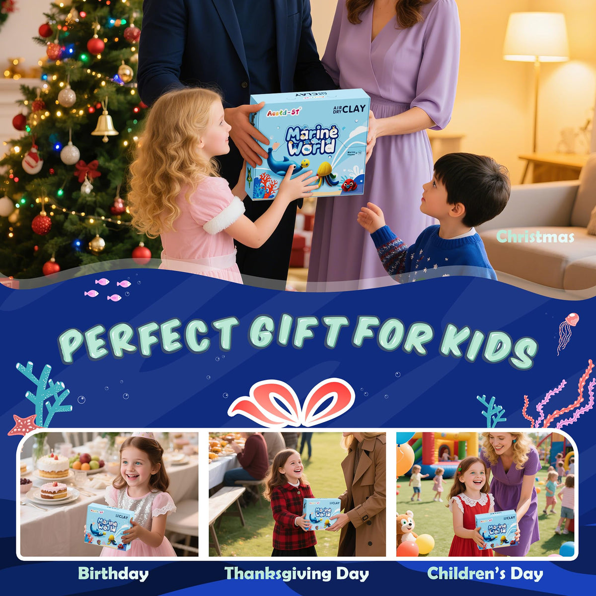Aestd-ST Kid-friendly packaging with playful ocean designs for gifting.