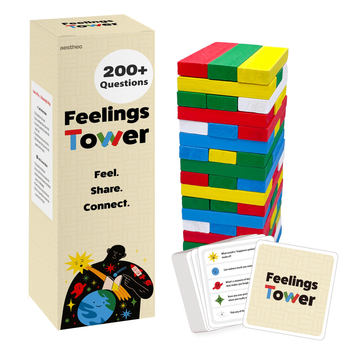 Aesthec Feelings Tower Game tower stack showing focus and regulation during play