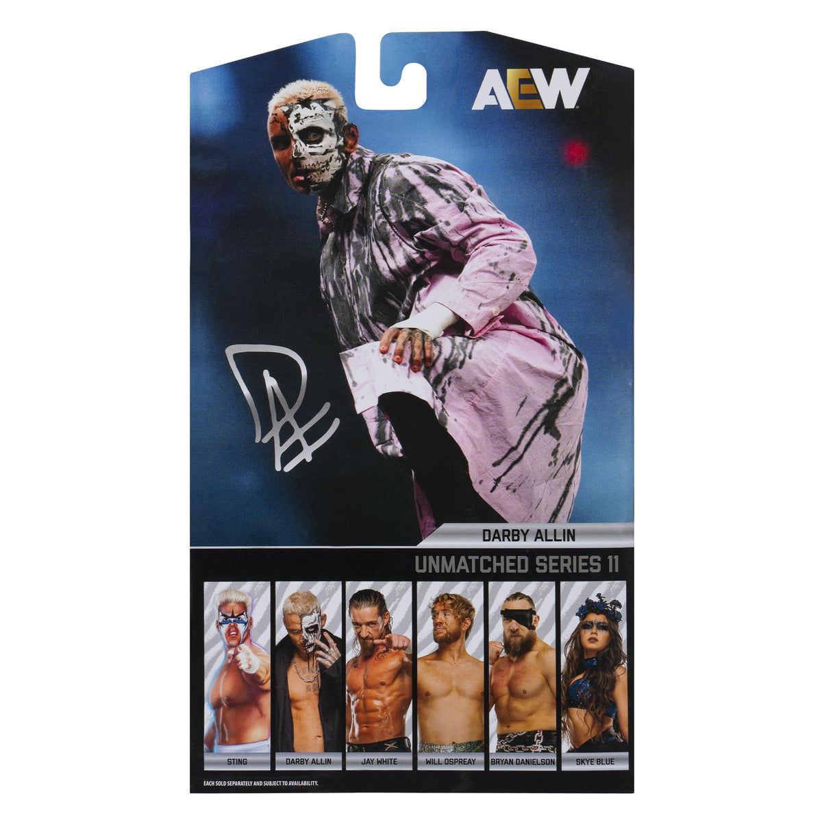 AEW Darby Allin Pink Coat figure packaging view ideal for shelf display.