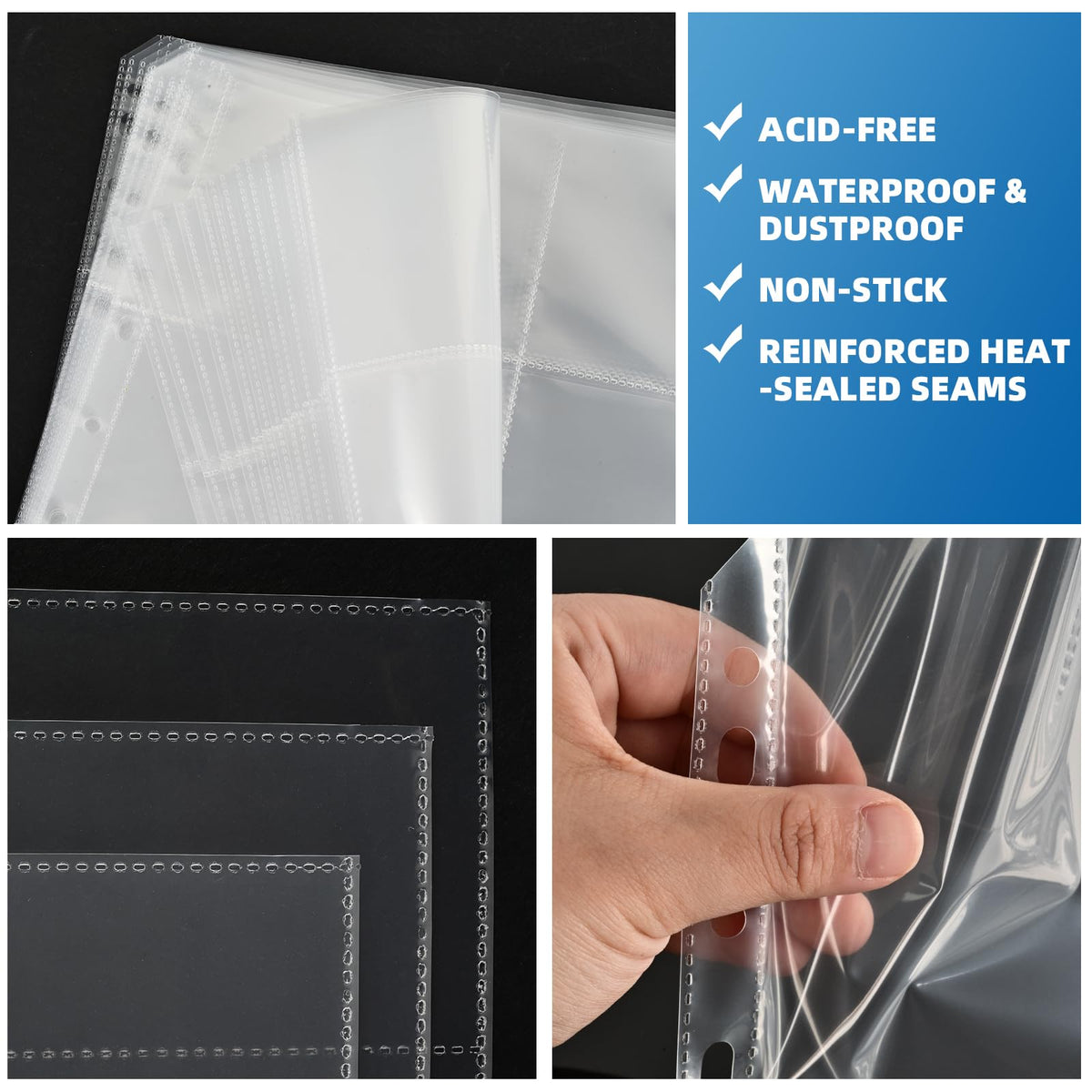 Affisure pages compatible with sports and game cards for storage.