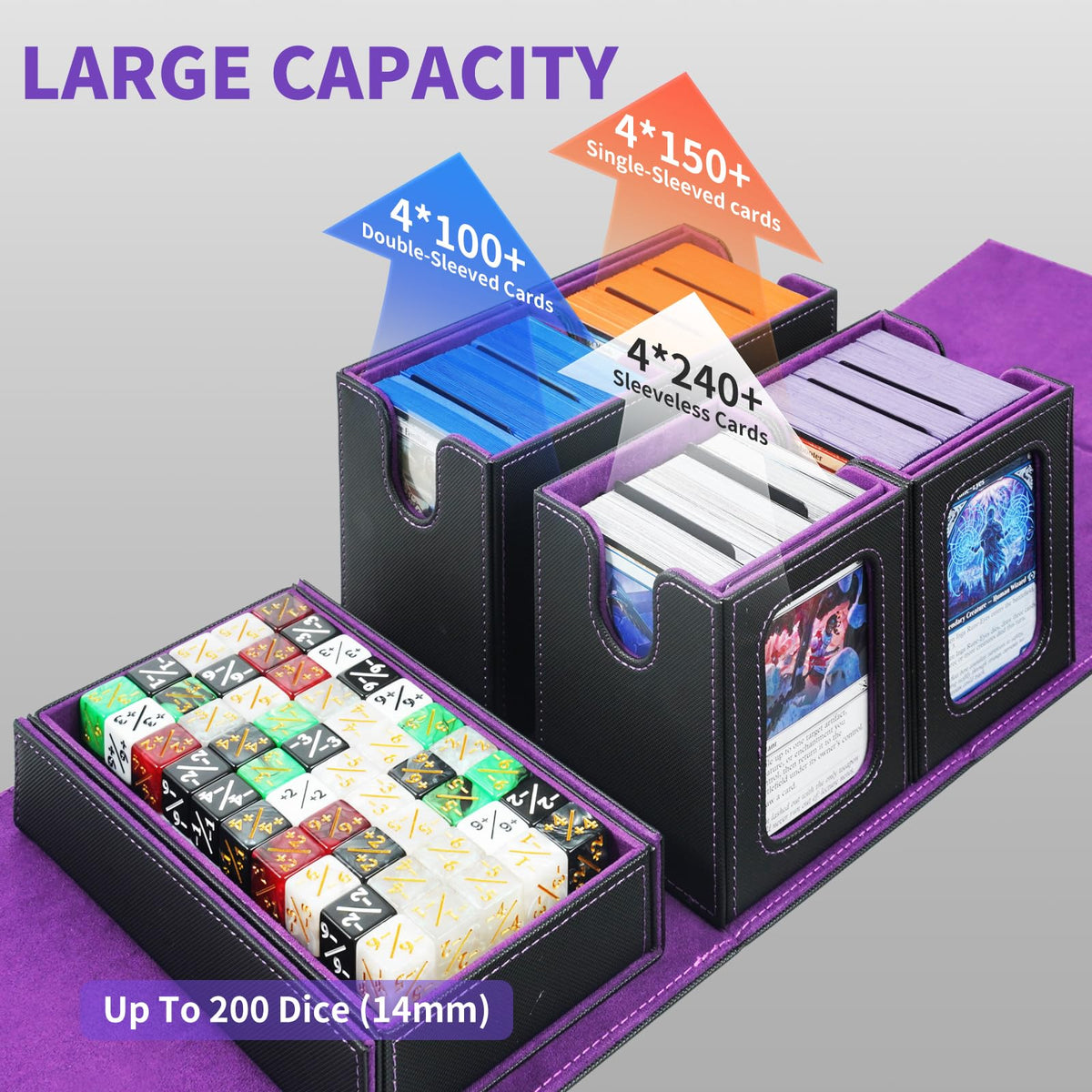Each inner case holds up to 100 double-sleeved cards for organized storage