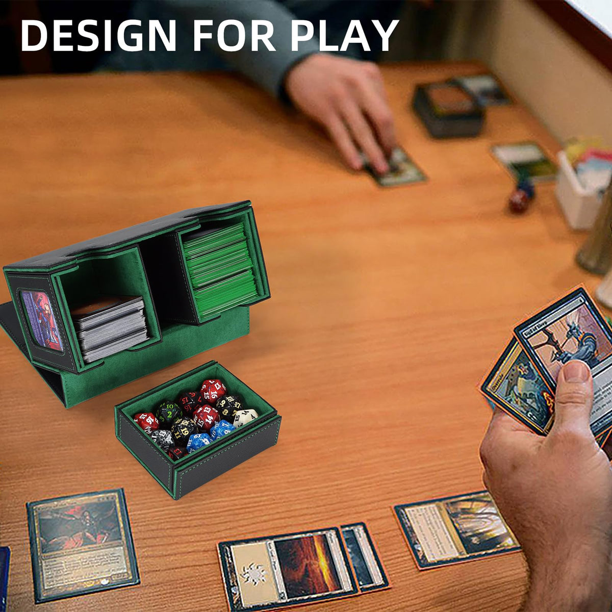 AFIING MTG Commander Box fits 220+ sleeved cards across two decks.