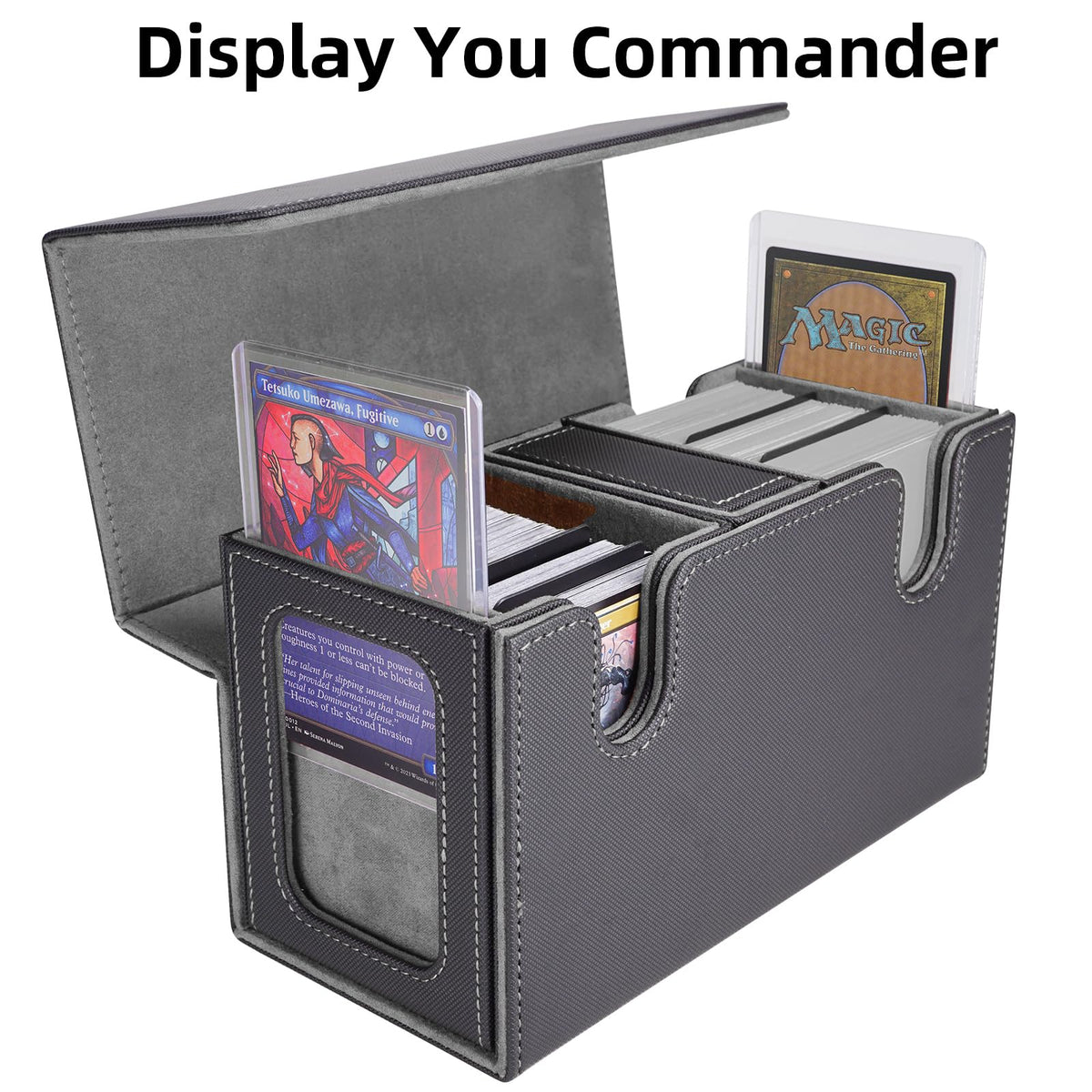 AFIING MTG commander deck boxes hold 80 double-sleeved cards per deck for easy transport.