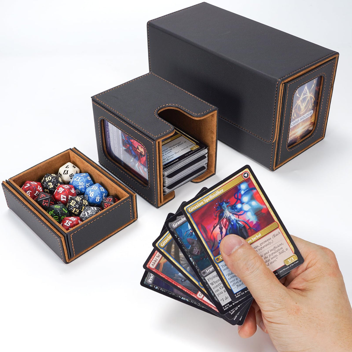 AFIING deck box set includes dividers and toploaders for protection