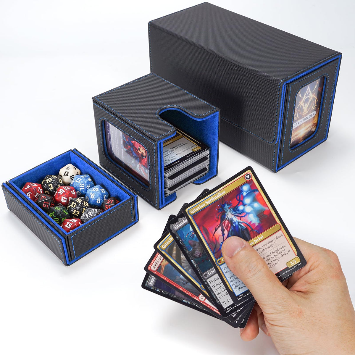 AFIING MTG precise internal bin size fits double-sleeved commander cards.