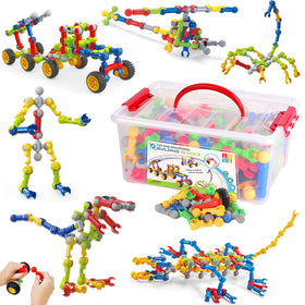 Afomida 170-pcs stem-building set shows dinosaur and robot models for creative engineering play.