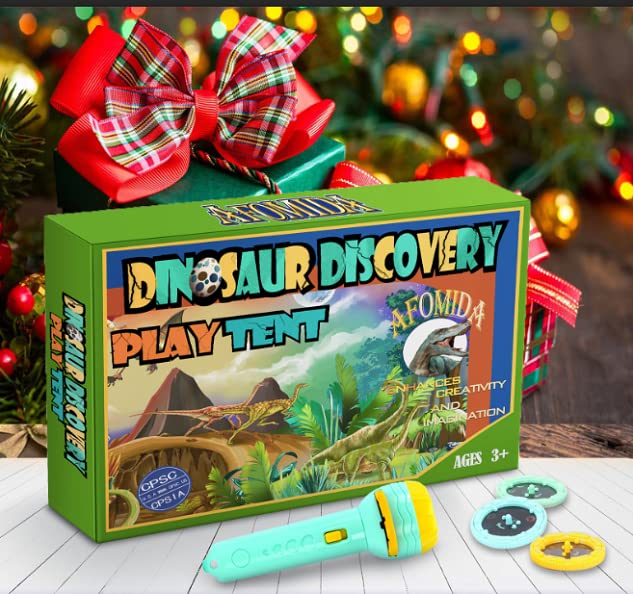 Afomida dinosaur play tent bonus projector lights create immersive scenes.