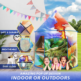 Afomida dinosaur play tent durable fiberglass rods ensure sturdy use.