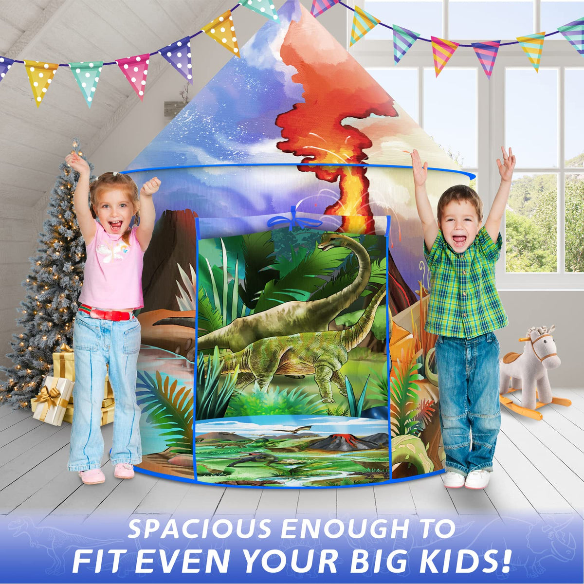 Afomida dinosaur play tent interior space shows roomy play area for kids.
