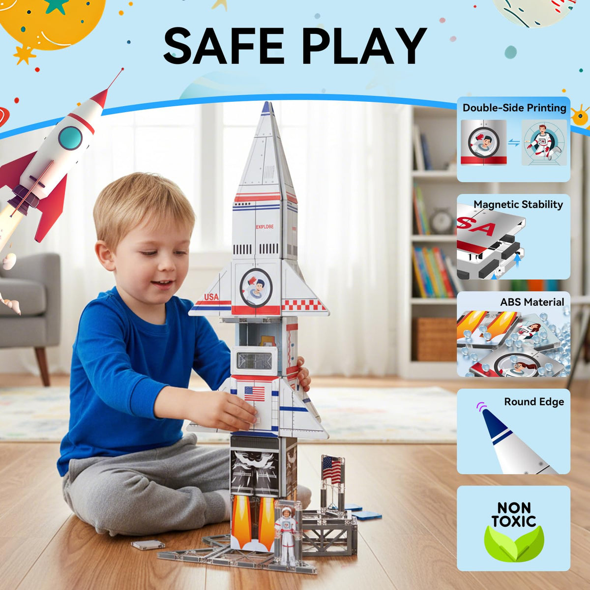 AFUNX Space Rocket Set planet tile with colorful space designs