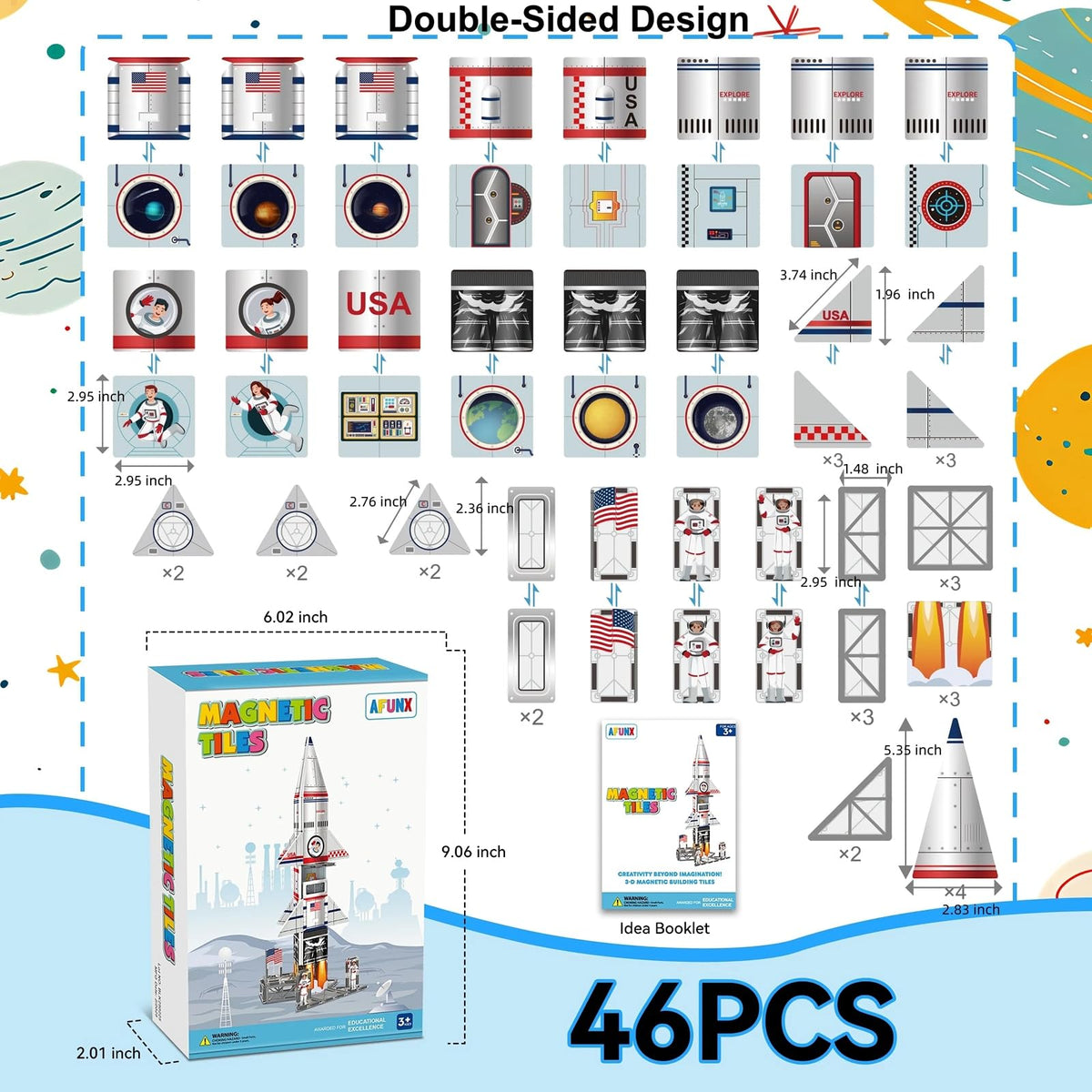 AFUNX Space Rocket Set side view shows versatile 46-piece setup