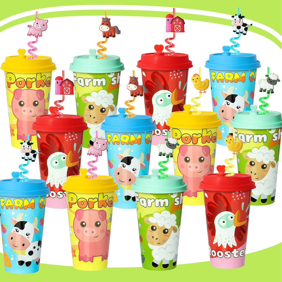 AFZMON farm cups with lids, vivid and sturdy for party drinks and snacks.