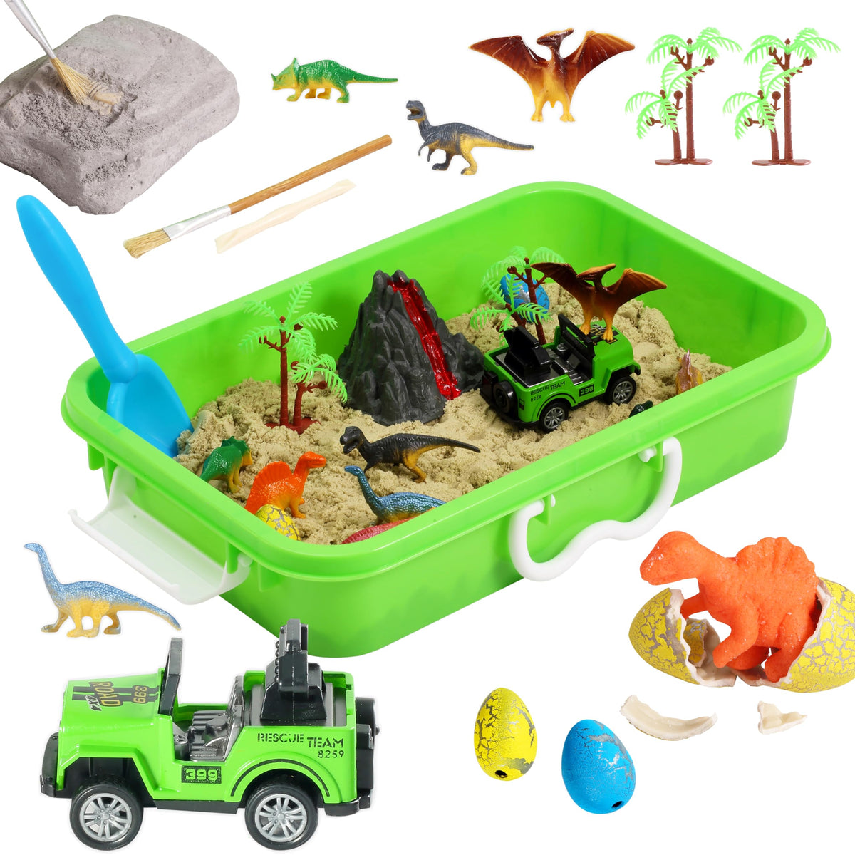 AGENTLAN Dinosaur Sensory Bin promotes imaginative play and fine motor skill development.