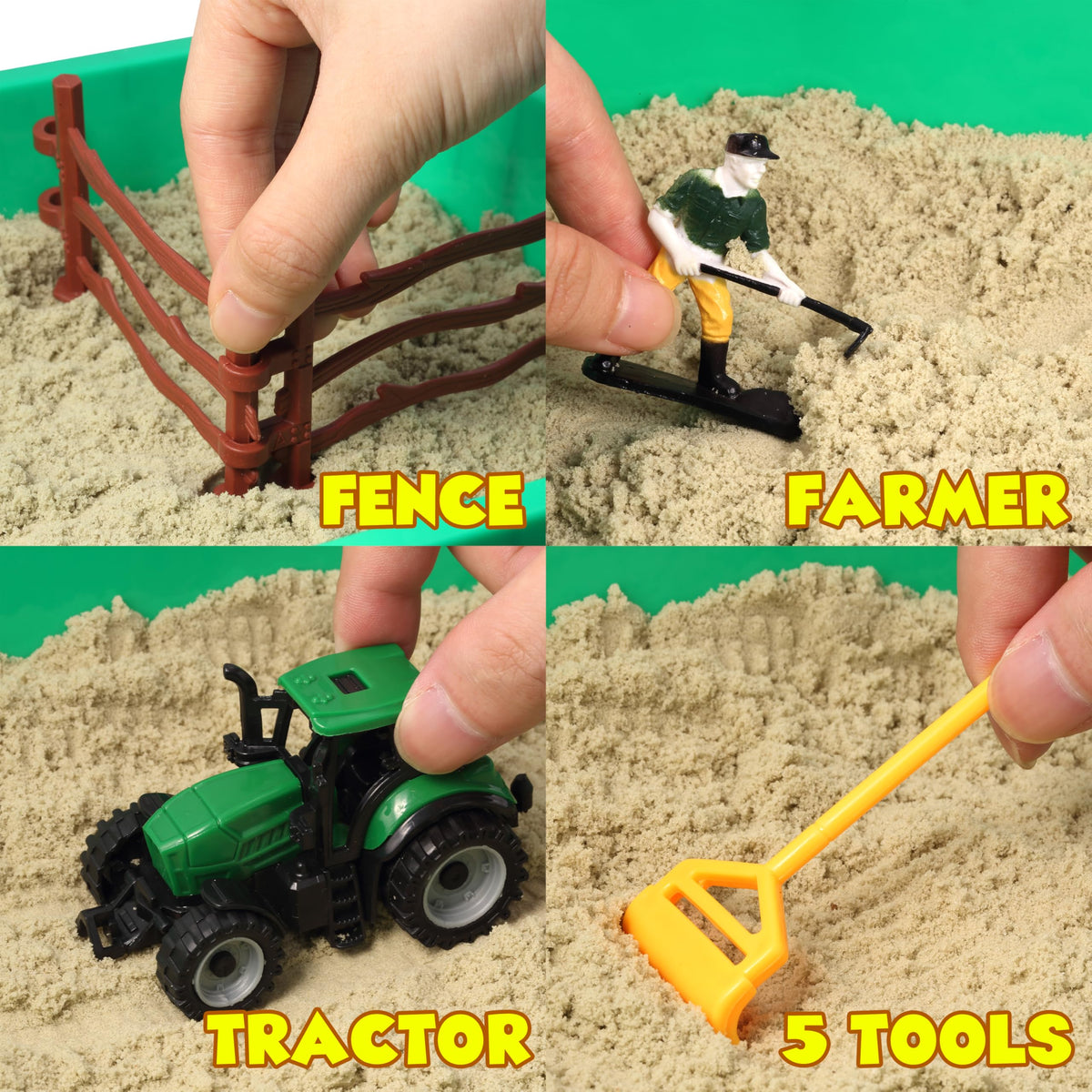 AGENTLAN Farm sand lets kids build and reshape architectural scenes.
