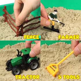AGENTLAN Farm sand lets kids build and reshape architectural scenes.