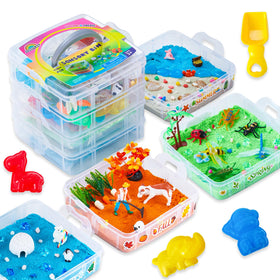 AGENTLAN four seasons sensory bin opened with colorful sand and tools for imaginative play.