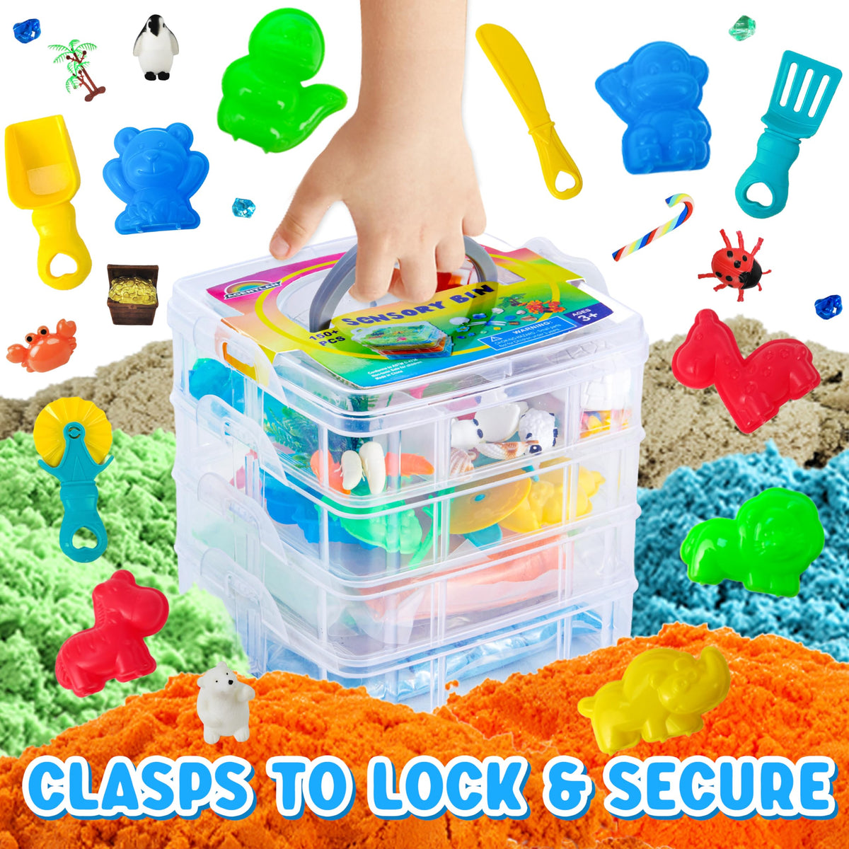 AGENTLAN four-tier stackable bin serves as both a play space and storage solution.