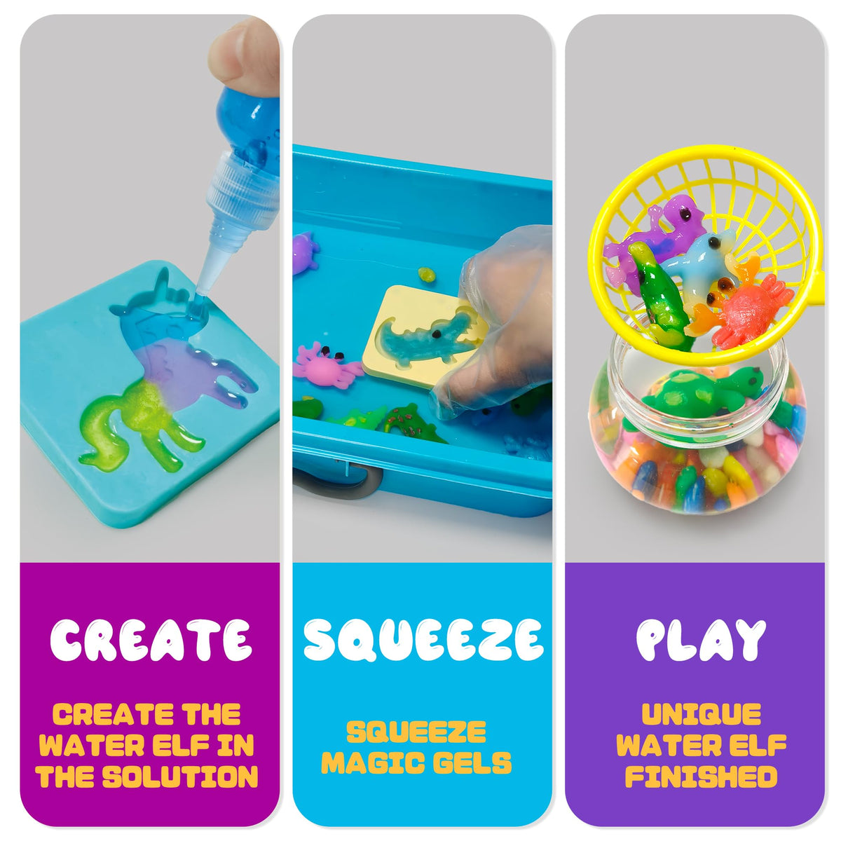 Vibrant water gels from AGENTLAN kit ready for colorful creatures
