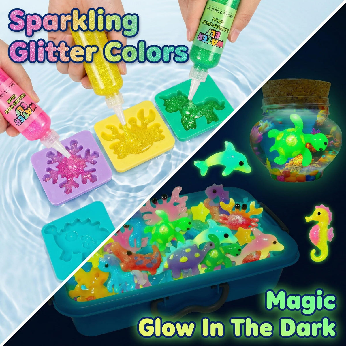 Eight animal molds from AGENTLAN kit for varied squishy jelly creations