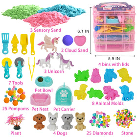 AGENTLAN unicorn-pet sensory sand playset features bright colors for immersive pretend play.