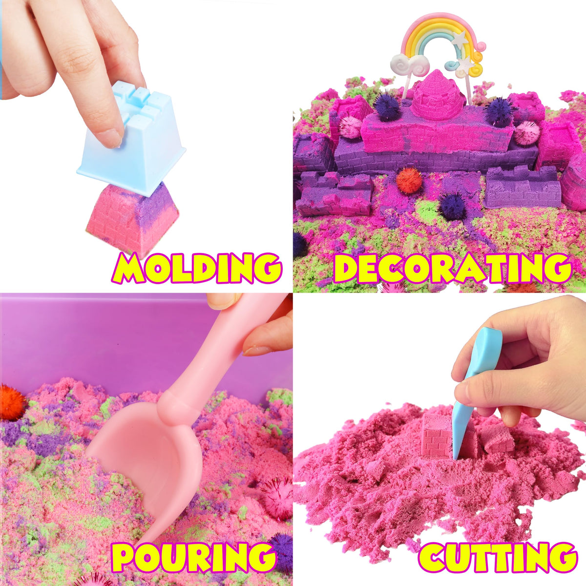AGENTLAN Unicorn Sensory Bin green sand promotes creative story-building during playtime.