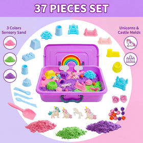 AGENTLAN Unicorn Sensory Bin purple sand supports color exploration and hands-on learning.