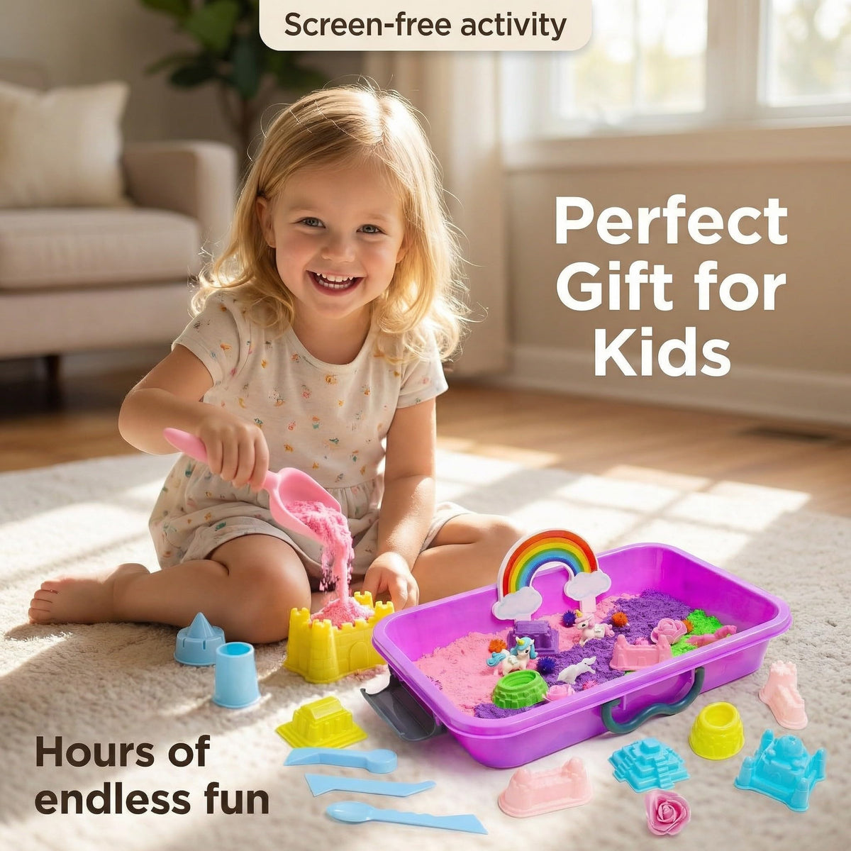 AGENTLAN Unicorn Sensory Bin tools-set provides scooping and shaping activities for little hands.