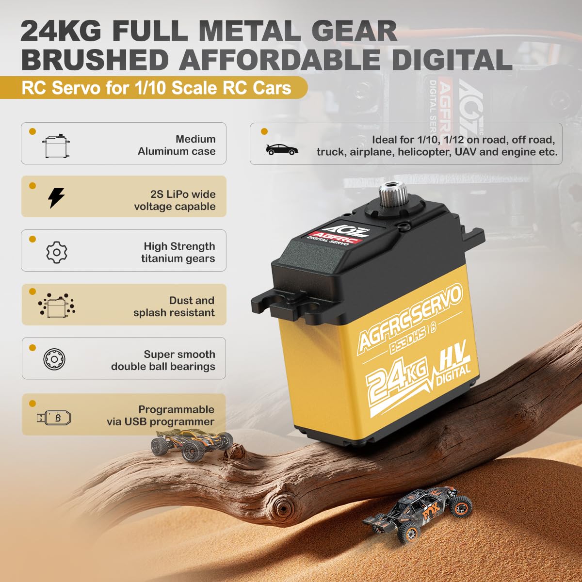 AGFRC 24KG digital servo top view showing compact footprint