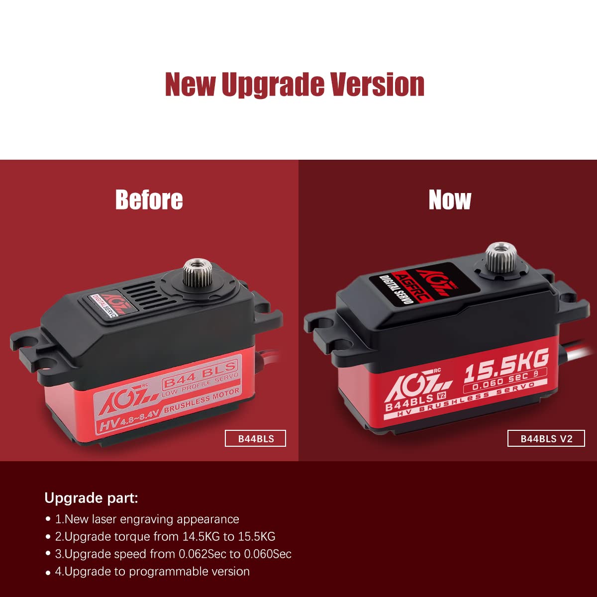 AGFRC B44BLS V2 brushless digital metal gears close-up showing durability