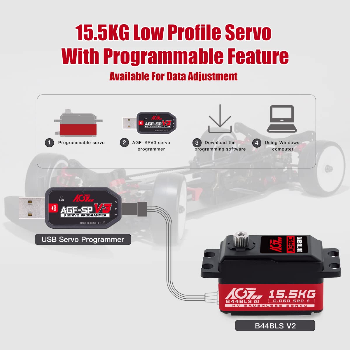 AGFRC B44BLS V2 stall torque 15 kg-cm at 8.4V in action