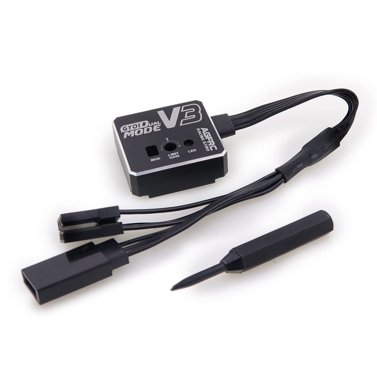 AGFRC Dual-Gain Drift Gyro in aluminum case enhances cooling and protection for RC models.