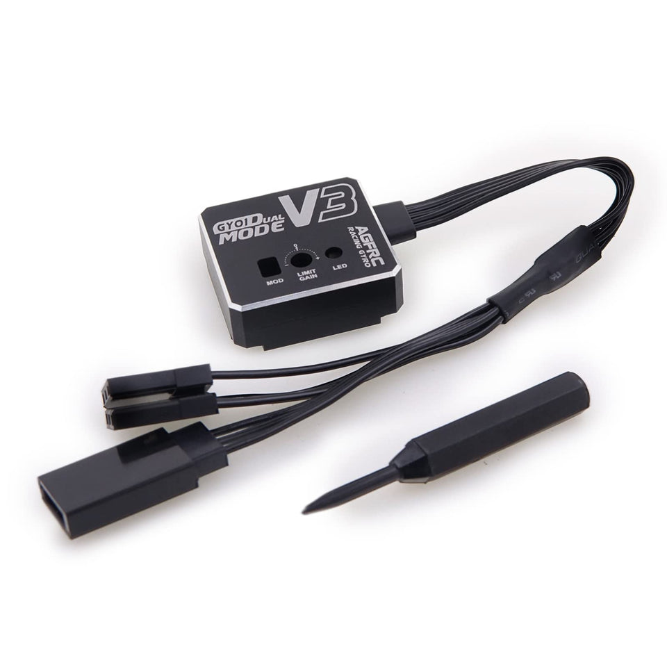 AGFRC Dual-Gain Drift Gyro in aluminum case enhances cooling and protection for RC models.