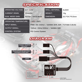 AGFRC gyro EPA feature enables model-specific tuning for various scale RC cars.