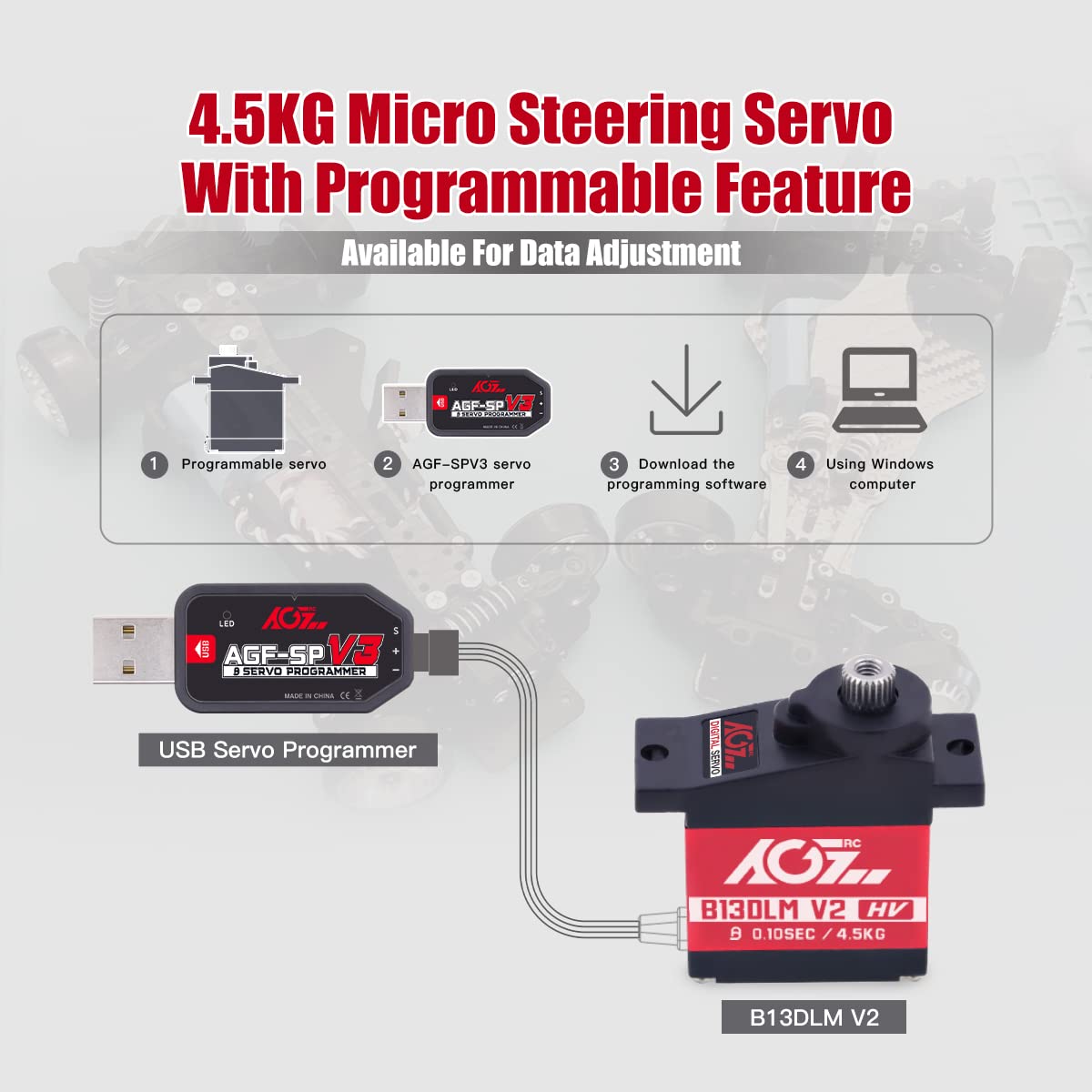 AGFRC Sub-Micro Servo dimensions 22.8 x 12 x 29.4 mm emphasize compact form