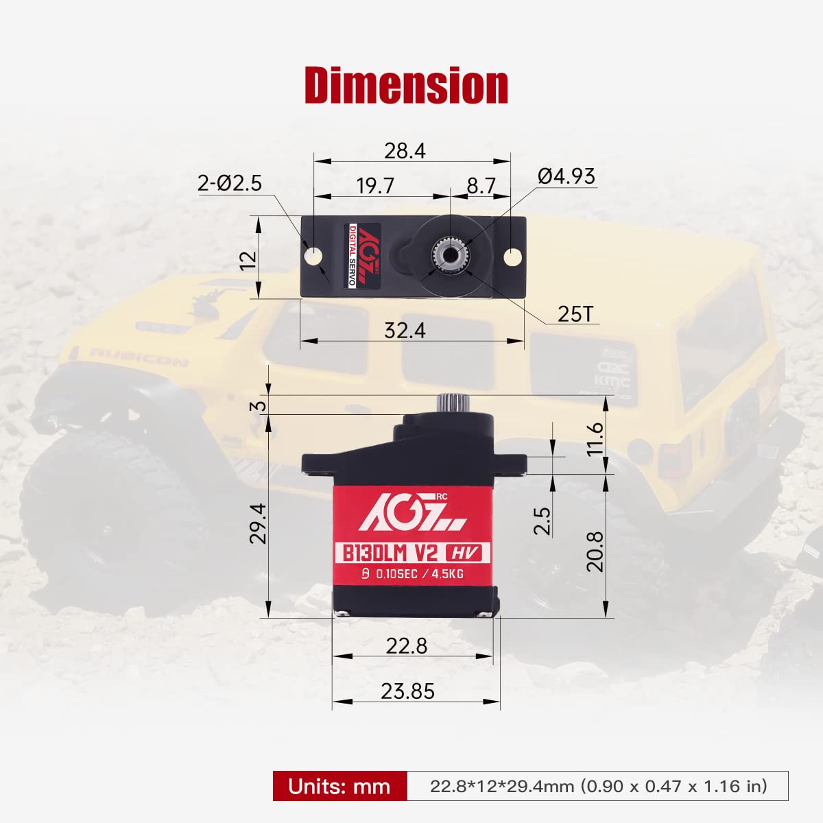 AGFRC Sub-Micro Servo speed curve shows 0.13 sec/60° and 0.10 sec/60°