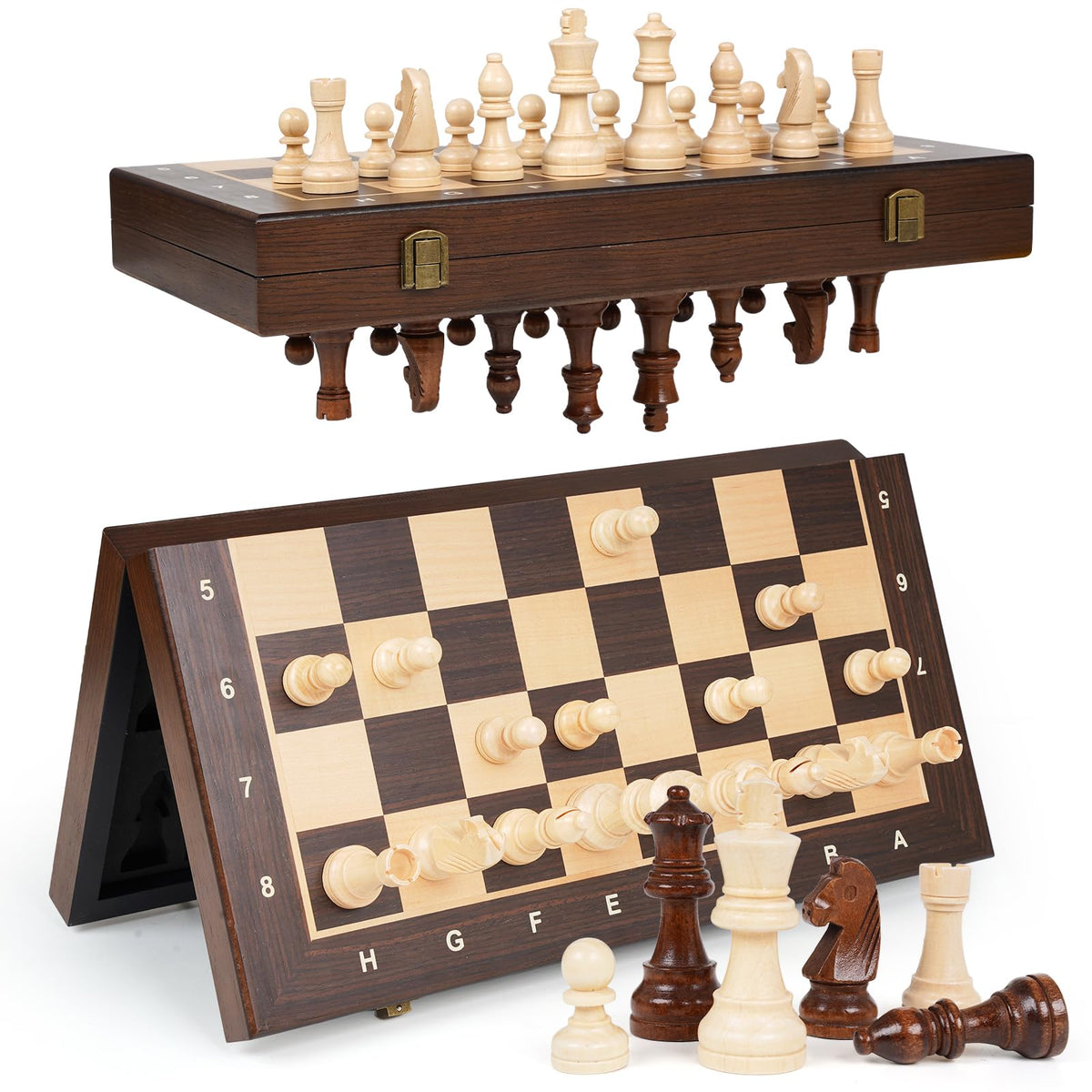 Agirlgle 15-inch folding magnetic chess board provides stable play on any surface.
