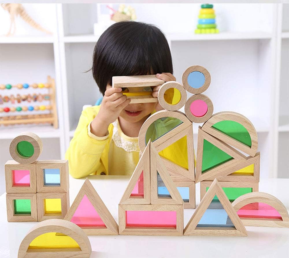 Agirlgle rainbow blocks promote color recognition and sorting during early education.