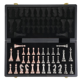 Agirlgle chess set storage compartment keeps pieces organized.
