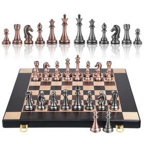 Agirlgle chess set designed for travel, compact and ready to play.
