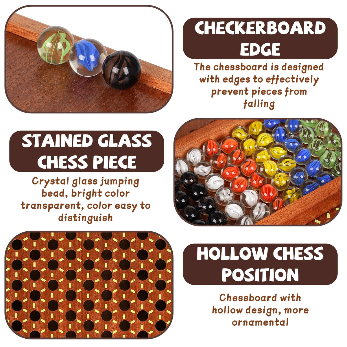 Agirlgle Chinese Checkers glass marbles in six colors boost multiplayer fun and colorful gameplay.