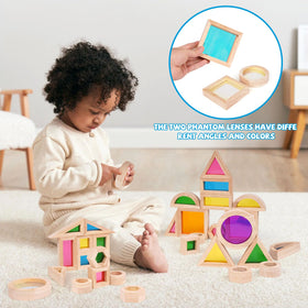 Kids build towers, animals, and castles with Agirlgle color blocks.