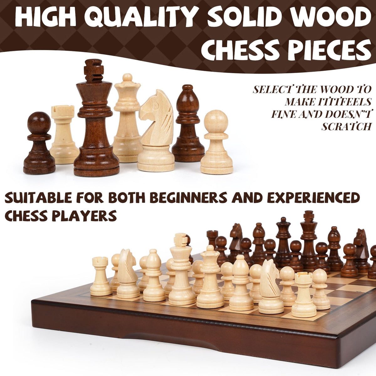 Agirlgle magnetic chess pieces secure play during travel and uneven surfaces.