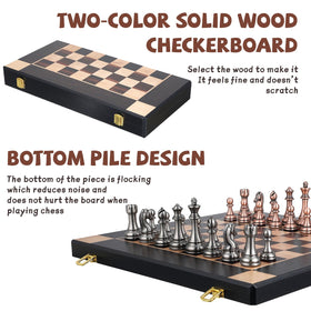 Agirlgle metal chess pieces in silver and bronze, weighted for premium feel.